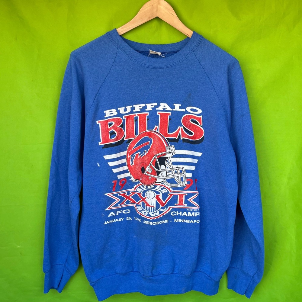 Vtg Buffalo Bills 1991 AFC Champions Super Bowl XXVI Crewneck Sweatshirt Blue